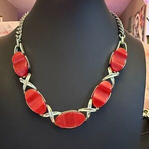 Vintage Star Brand Elegant Red and Silver Necklace